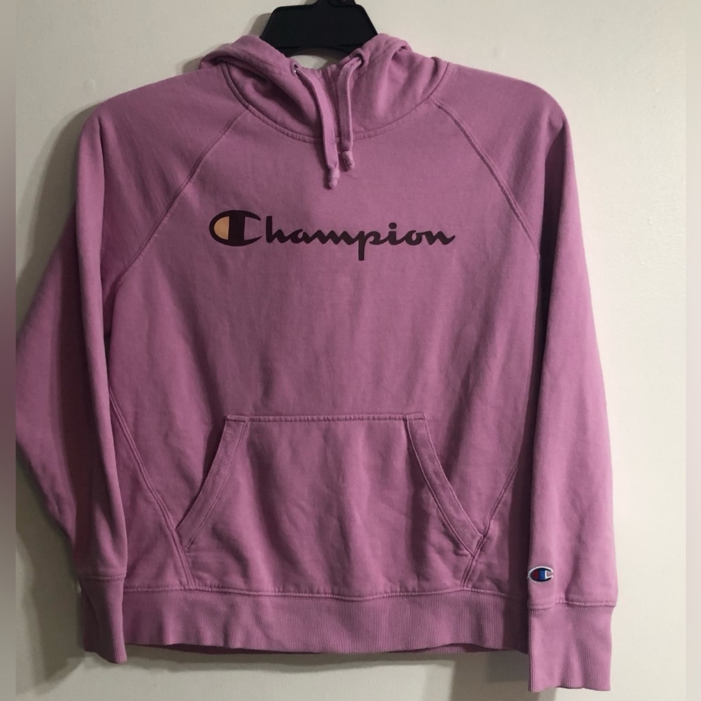 womens Champion hoodie turtleneck kangaroo pockets pull over purple. M